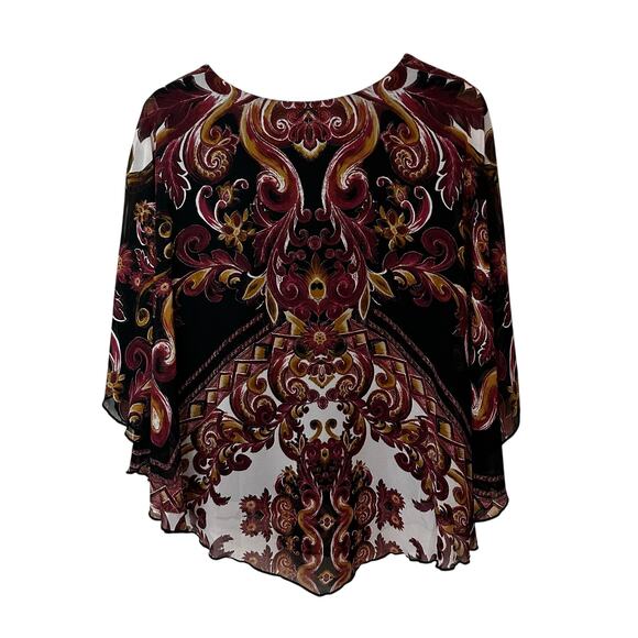 Dressbarn‎ Womens Cape Blouse Size Large Pullover Floral V Neck Stretch Comfort - Picture 3 of 10